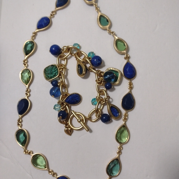 Carolee New York Blue Lápiz Jade SEMI-PRECIOUS Stones NECKLACE and BRACELET Set - Picture 8 of 9